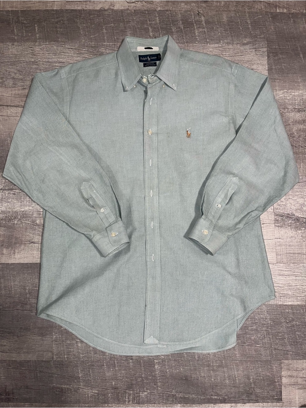 Ralph Lauren Yarmouth Oxford 100% Cotton Button-Down Shirt Light Gray 16 1/2